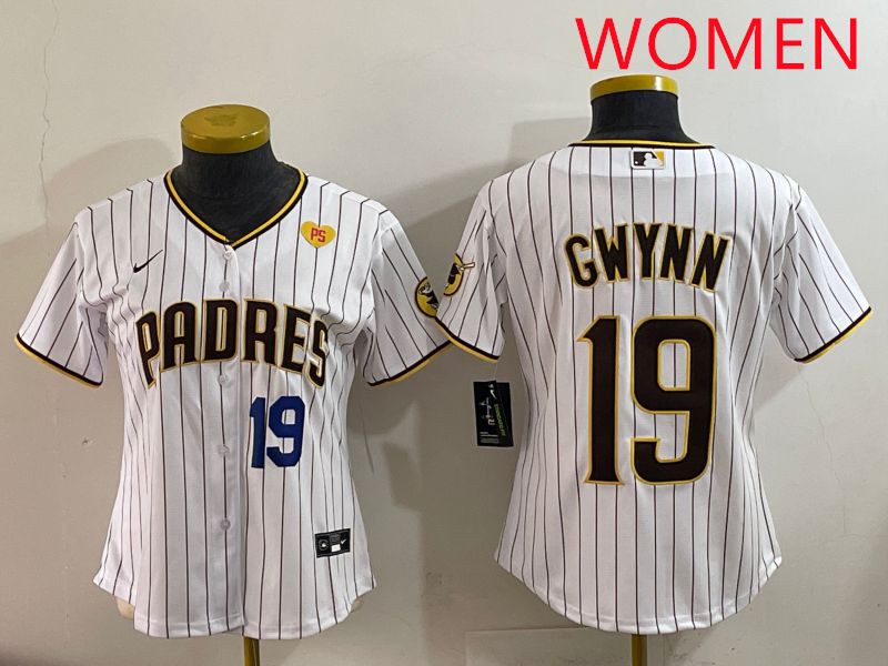 Women San Diego Padres #19 Gwynn White Stripe Game 2025 Nike MLB Jersey style 7->women mlb jersey->Women Jersey